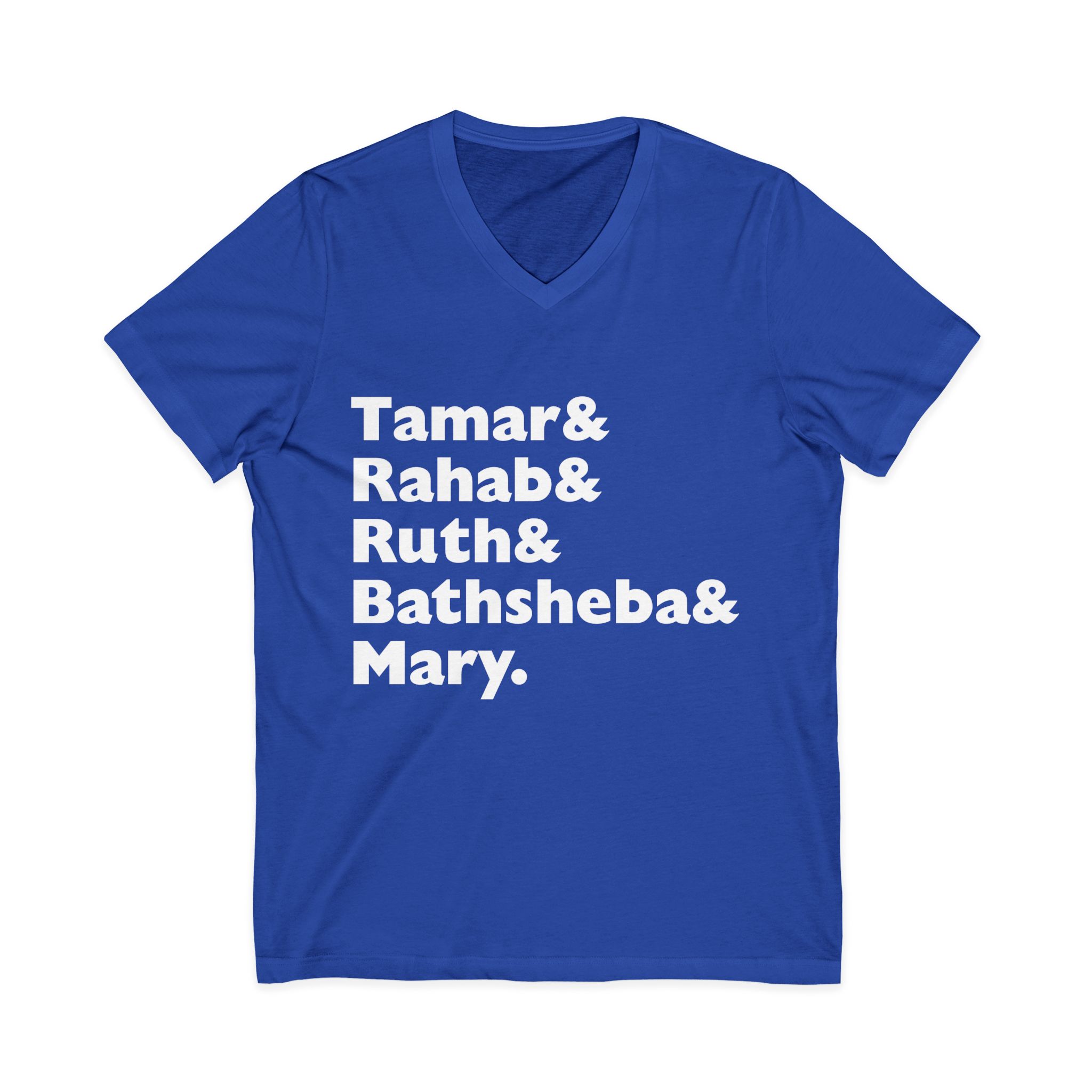 biblical women high five v neck tee — tamar & rahab & ruth & bathsheba & mary biblical women high five v neck tee — tamar & rahab & ruth & bathsheba & mary