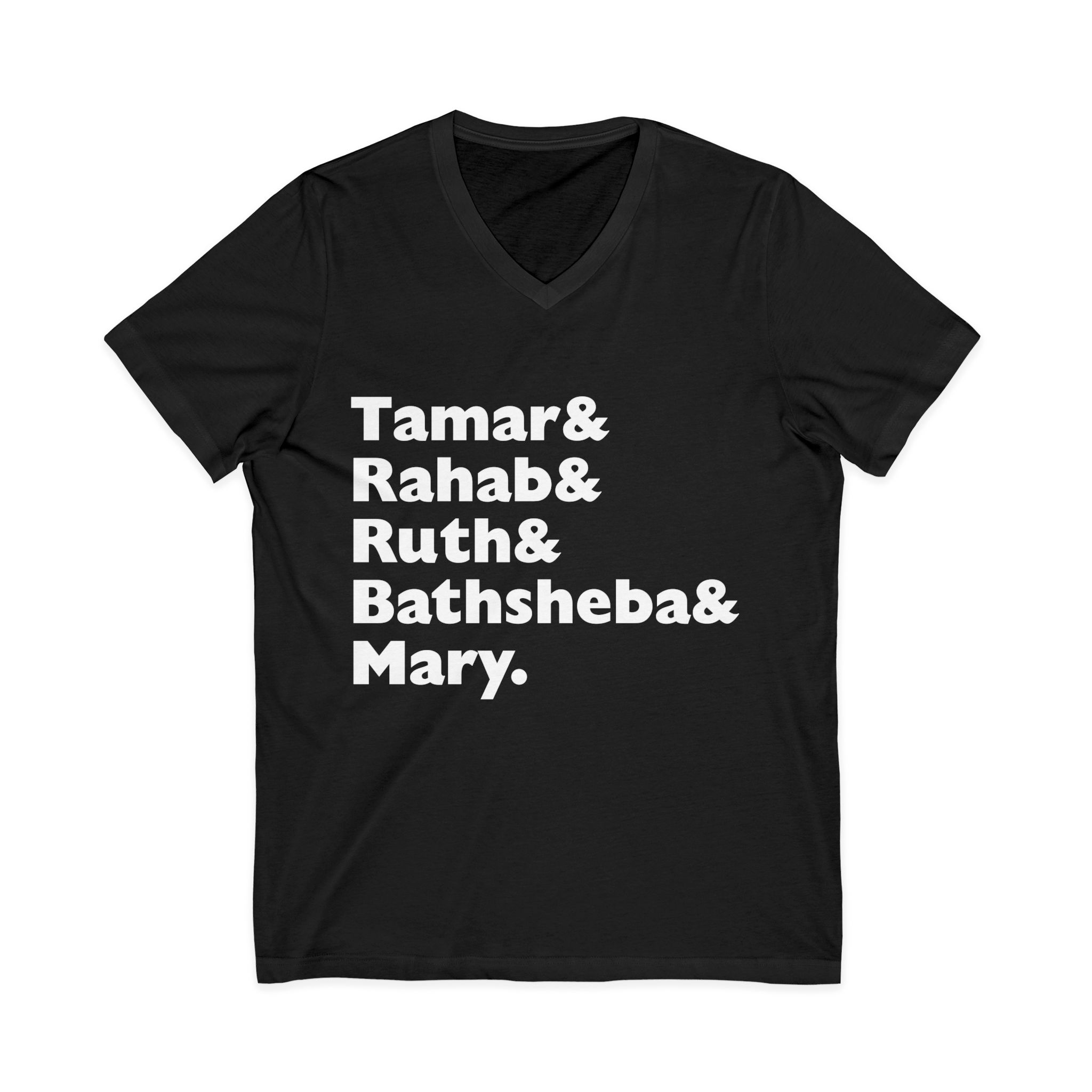 biblical women high five v neck tee — tamar & rahab & ruth & bathsheba & mary biblical women high five v neck tee — tamar & rahab & ruth & bathsheba & mary